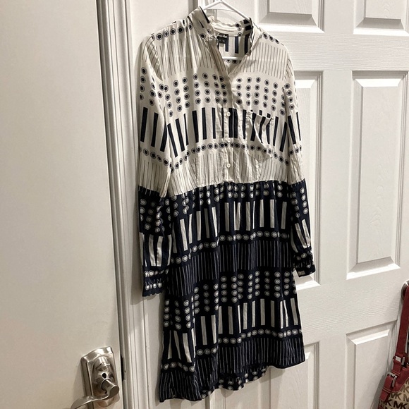 Steven Alan 100% silk tunic dress shirt tribal print long sleeve size 2 - Picture 1 of 2